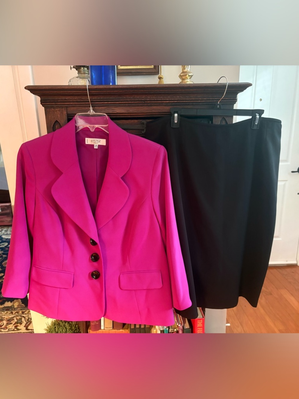 Kasper: Bold Magenta Blazer and Black Skirt Set 14W